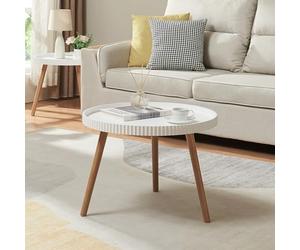 [en.casa] Tavolino da Caffè Ø60 x 45 cm Tavolo Basso da Salotto con Piano Rotondo e Gambe in Bambù Tavolino Rotondo per Soggiorno - Bianco