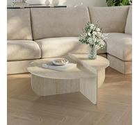 [en.casa] Tavolino da Caffé con 2 Piani Semicircolari di Diverse Misure e Altezze Tavolo Basso Centrale da Salotto per Soggiorno Sala 90 x 90 x 35 cm - Color Travertino
