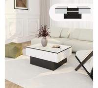 [en.casa] Tavolino da Caffè con Piano Rettangolare Scorrevole e 2 Scomparti Tavolo Basso Centrale da Salotto a 2 Vani Portaoggetti Chiusi 80 x 60 x 36 cm per Soggiorno - Bianco/Nero