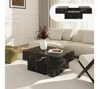 [en.casa] Tavolino da Caffè con Piano Rettangolare Scorrevole e 2 Scomparti Tavolo Basso Centrale da Salotto a 2 Vani Portaoggetti Chiusi 80 x 60 x 36 cm per Soggiorno - Effetto Marmo Nero