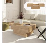 [en.casa] Tavolino da Caffè con Piano Rettangolare Scorrevole e 2 Scomparti Tavolo Basso Centrale da Salotto a 2 Vani Portaoggetti Chiusi 80 x 60 x 36 cm per Soggiorno - Effetto Rovere