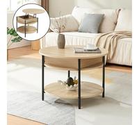 [en.casa] Tavolino da Caffè con Piano Rotondo Sollevabile e Scomparto Chiuso Tavolo Centrale da Salotto Apribile Trasformabile Vano Ripiano (ØxA):70 x 49 cm - Effetto Rovere