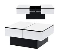 [en.casa] Tavolino da Caffè con Piano Scorrevole e 2 Scomparti Tavolo Basso Centrale da Salotto a 2 Vani Portaoggetti Chiusi 36 x 80 x 60 cm per Soggiorno - Bianco/Nero