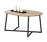 [en.casa] Tavolino da caffè/da Divano (LxPxA) 100x60x47 cm Tavolino Basso da Salotto con Gambe in Metallo Nero e Piano Melaminico di Forma Ovale - Effetto Rovere