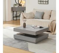 [en.casa] Tavolino da Caffè Multifunzionale con Piano Girevole Tavolino Basso da Salotto 76 x 76 x 38 cm con Ripiano per Soggiorno Sala - Grigio Chiaro