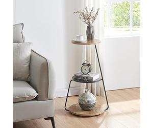 [en.casa] Tavolino da Divano (AxLxP) 74 x 46 x 37 cm Tavolino Basso con Telaio in Metallo e 3 Piani d'Appoggio - Effetto Noce/Marmo Nero