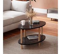 [en.casa] Tavolino da Divano con 2 Piani Ovali Gambe in Legno di Faggio Tavolo Basso Moderno Tavolino da caffè per Salotto Soggiorno 70 x 44 x 43 cm Effetto Marmo Nero