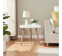 [en.casa] Tavolino da Divano con Piano Rotondo Tavolo Basso Laterale da Caffè con Gambe in Bambù Ø50 x 45 cm per Soggiorno Salotto Ingresso - Bianco