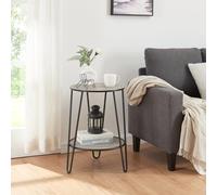 [en.casa] Tavolino da Divano Tavolo a Consolle con 2 Piani Rotondi e Gambe a Forcina Tavolino in Stile Industriale - Effetto Rovere/Nero