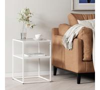 [en.casa] Tavolino da Divano Tavolo Basso a 2 Piani Telaio Rettangolare in Acciaio Piano Tavolo in Vetro Temperato 55 x 40 x 40 cm - Bianco opaco