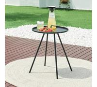 [en.casa] Tavolino da Giardino con Maniglia e Piano Rotondo Gambe a Spillo Tavolo da Caffè da Esterno Interno Balcone Patio Soggiorno 55 x 42 cm in Acciaio - Nero