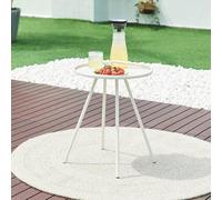 [en.casa] Tavolino da Giardino con Maniglia e Piano Rotondo Gambe a Spillo Tavolo da Caffè da Esterno Interno Balcone Patio Soggiorno 55 x 42 cm in Acciaio - Bianco