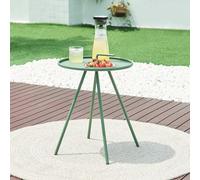 [en.casa] Tavolino da Giardino con Maniglia e Piano Rotondo Gambe a Spillo Tavolo da Caffè da Esterno Interno Balcone Patio Soggiorno 55 x 42 cm in Acciaio - Verde