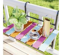 [en.casa] Tavolino da Ringhiera Tavolino Appeso da Balcone con Piano a Doghe in Legno di Pino Tavolo Ribaltabile Piano Regolabile in Altezza 60 x 40 x 58 cm Multicolore