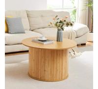 [en.casa] Tavolino da Salotto a Piano Rotondo e Base Cilindrica con Doghe Verticali Tavolo Centrale Rotondo Basso da Caffè 48 x Ø80 cm per Soggiorno Ingresso - Naturale
