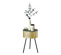 [en.casa] Tavolino da Salotto (AxØ) 50 x 35 cm con Contenitore Color Oro e Piano Tondo Rimovibile, Tavolino Basso in Metallo di Stile Treppiedi - Nero/Oro