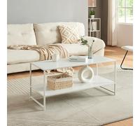 [en.casa] Tavolino da Salotto Basso in Acciaio per Soggiorno - Tavolino da Caffè Centrale Con Piani di Appoggio - 102 x 43 x 46 cm Bianco Opaco