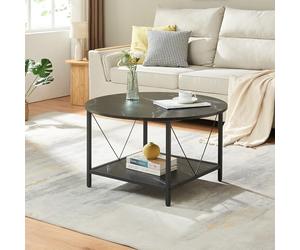 [en.casa] Tavolino da Salotto con Piano Rotondo e Ripiano Quadrato Tavolo Basso Centrale da Caffè per Soggiorno ØxA: 80 x 46 cm - Effetto Marmo Nero