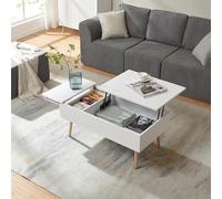 [en.casa] Tavolino da Salotto con Piano Sollevabile e Apribile Tavolo Basso Centrale da Caffè Trasformabile con 2 Vani Chiusi per Soggiorno 92 x 52 x 41 cm - Bianco