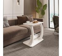 [en.casa] Tavolino Laterale a Forma di C con Rotelle Tavolo Basso da Divano Poltrona per Soggiorno Salotto Camera da Letto 59 x 35 x 56 cm - Bianco