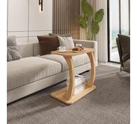 [en.casa] Tavolino Laterale a Forma di C con Rotelle Tavolo Basso da Divano Poltrona per Soggiorno Salotto Camera da Letto 59 x 35 x 56 cm - Effetto Legno