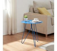 [en.casa] Tavolino Laterale con Gambe a Forcina Hairpin Tavolino da Caffè a Piano Rotondo 45 x Ø43 cm in Metallo per Soggiorno Salotto Camera da Letto - Blu Opaco