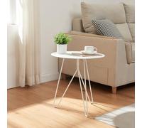 [en.casa] Tavolino Laterale con Gambe a Forcina Hairpin Tavolino da Caffè a Piano Rotondo 45 x Ø43 cm in Metallo per Soggiorno Salotto Camera da Letto - Bianco Opaco