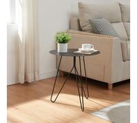 [en.casa] Tavolino Laterale con Gambe a Forcina Hairpin Tavolino da Caffè a Piano Rotondo 45 x Ø43 cm in Metallo per Soggiorno Salotto Camera da Letto - Nero Opaco