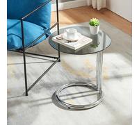 [en.casa] Tavolino Laterale con Piano Rotondo in Vetro Temperato (AxØ) 46x45 cm Tavolino Rotondo da Caffè con Telaio in Metallo Soggiorno Salotto - Cromo/Vetro Fumé