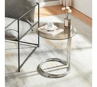 [en.casa] Tavolino Laterale con Piano Rotondo in Vetro Temperato (AxØ) 46x45 cm Tavolino Rotondo da Caffè con Telaio in Metallo Soggiorno Salotto - Cromo/Vetro Fumé Bronzo