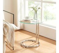 [en.casa] Tavolino Laterale con Piano Rotondo in Vetro Temperato (AxØ) 46x45 cm Tavolino Rotondo da Caffè con Telaio in Metallo Soggiorno Salotto - Trasparente/Cromo