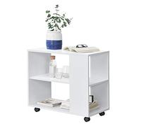[en.casa] Tavolino Laterale con Rotelle Tavolo Basso da Divano con Ripiano e Ruote Consolle Portatile per Soggiorno Salotto Studio 60 x 70 x 35 cm - Bianco
