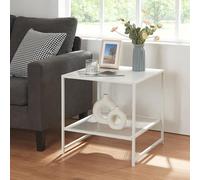 [en.casa] Tavolino Laterale da Divano Comodino in Acciaio con 2 Piani Mobiletto Notturno da Letto Tavolino da caffè Tavolo Basso Moderno Industriale 51 x 51 x 51 cm - Bianco Opaco