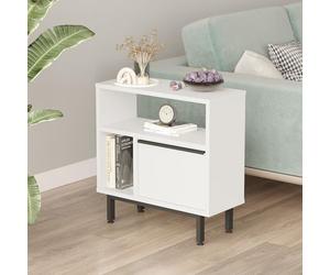 [en.casa] Tavolino Laterale da Divano Consolle Bassa con Ripiani e Scomparto Chiuso con Anta Ribaltabile Mobile Stretto Salvaspazio da Soggiorno Ingresso 60 x 60 x 26 cm Bianco