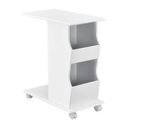 [en.casa] Tavolino Laterale da Divano Mobiletto con Rotelle Ripiani e Porta Riviste Tavolo Basso con Design a C 53 x 30 x 63 cm Bianco