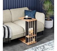 [en.casa] Tavolino Laterale da Divano Tavolino Basso a Forma di C Consolle a 4 Rotelle e Scomparti Semiaperti Piano di Lavoro per Laptop 44 x 29 x 65 cm - Effetto Legno/Nero