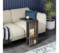 [en.casa] Tavolino Laterale da Divano Tavolino Basso a Forma di C Consolle a 4 Rotelle e Scomparti Semiaperti Piano di Lavoro per Laptop 44 x 29 x 65 cm - Nero