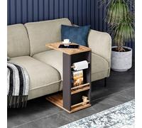 [en.casa] Tavolino Laterale da Divano Tavolino Basso a Forma di C Consolle a Rotelle e Scomparti con Barre Piano di Lavoro per Laptop 44 x 29 x 65 cm Effetto Legno/Nero