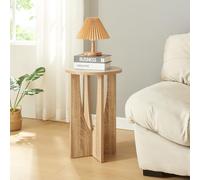 [en.casa] Tavolino Laterale da Divano Tavolino da Caffè con Piano Rotondo Tavolino da Letto Ø38 x A56,5 cm - Effetto Rovere