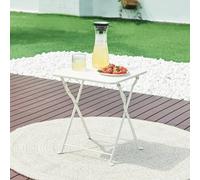 [en.casa] Tavolino Pieghevole da Giardino con Piano Quadrato Tavolo Richiudibile da Campeggio da Esterno Interno 45 x 40 x 40 cm in Acciaio - Bianco