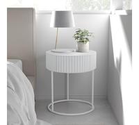 [en.casa] Tavolino Rotondo con Cassetto 46 x Ø40 cm Comodino con Telaio in Metallo Tavolo Basso da Divano Caffè per Soggiorno Salotto Camera da Letto Ingresso - Bianco