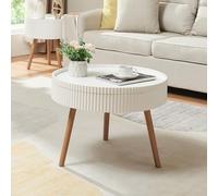 [en.casa] Tavolino Rotondo da Caffè 45 xØ60 cm Tavolo Basso da Salotto con Piano Rotondo Rimovibile e Contenitore Gambe in Bambù per Soggiorno - Bianco