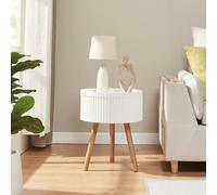 [en.casa] Tavolino Rotondo da Divano con Piano Rimovibile e Contenitore Tavolo Basso Laterale da Caffè con Gambe in Bambù 48 x Ø38 cm per Soggiorno Salotto Ingresso - Bianco