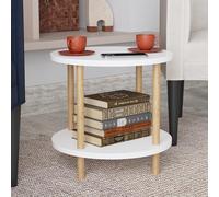 [en.casa] Tavolino Rotondo da Salotto con 2 Piani di Appoggio e Gambe Cilindriche Tavolino da Caffè Tavolo Basso da Divano Design Compatto 49xØ42 cm Bianco