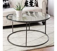 [en.casa] Tavolino Rotondo da Salotto con Telaio in Metallo Nero e Piano in Vetro Temperato Tavolo Basso Centrale da Caffè per Soggiorno (AxØ) 45 x 80 cm - Trasparente