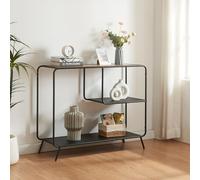 [en.casa] Tavolo a Consolle con 3 Piani di Appoggio Scaffale Libreria Bassa Consolle Stretta in Stile Industriale 83 x 102 x 36 cm Effetto Rovere/Nero