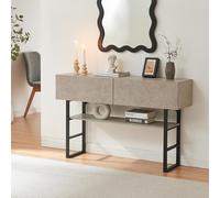 [en.casa] Tavolo a Consolle con Cassetti e Ripiano Mobile Contenitore Alto da Ingresso Corridoio 75 x 120 x 30 cm Telaio in Metallo - Effetto Cemento Chiaro