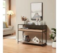 [en.casa] Tavolo a Consolle con Ripiano e 2 Scomparti Aperti Mobile Stretto Espositore da Appoggio per Ingresso Corridoio Soggiorno 110 x 40 x 80 cm - Nero/Effetto Rovere