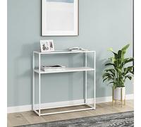 [en.casa] Tavolo a Consolle in Metallo e Piano Tavolo in Vetro Temperato Mobile da Ingresso Corridoio 80 x 80 x 30 cm Consolle Stretto con 2 Piani di Appoggio - Bianco