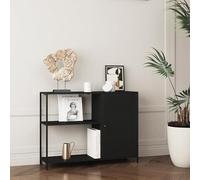 [en.casa] Tavolo a Consolle Mobile Stretto in Metallo con Ripiani e Anta Traforata Mobile da Ingresso Corridoio Soggiorno 75 x 100 x 30 cm Nero